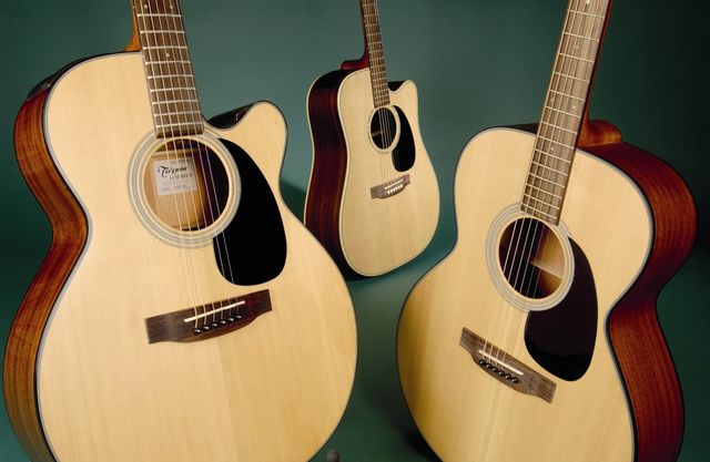 Takamine's EG220SC (left), EG330SC-NS (centre) and G220S-NS (right)